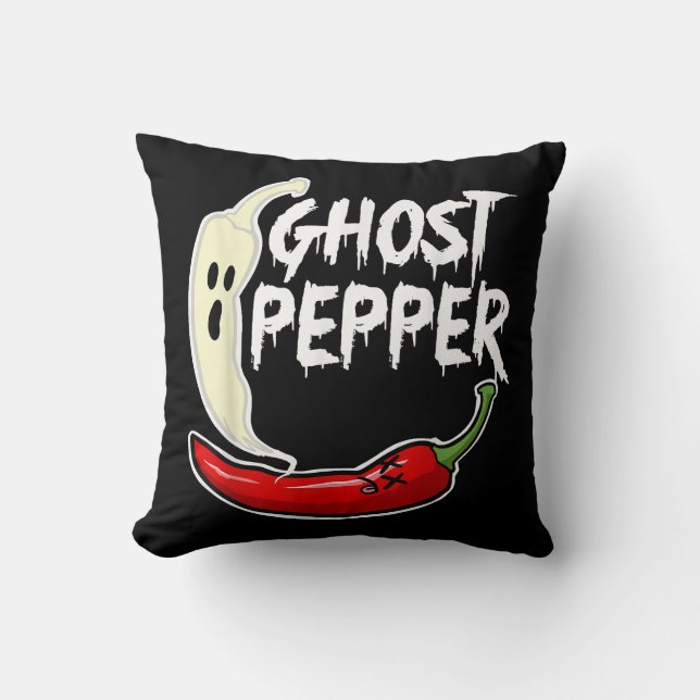 Ghost Pepper Funny Spicy Hot Halloween Ghost Peppe Throw Pillow (Front)