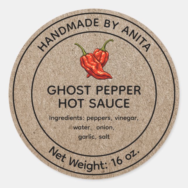 Ghost Pepper Hot Sauce Canning Jar Label Kraft (Front)