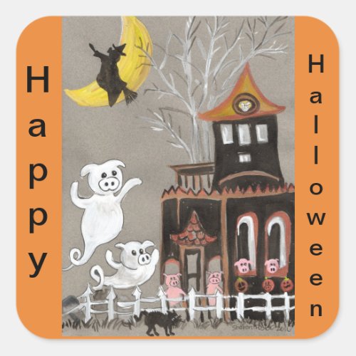 Ghost Pigs Halloween Trick or Treating Stickers