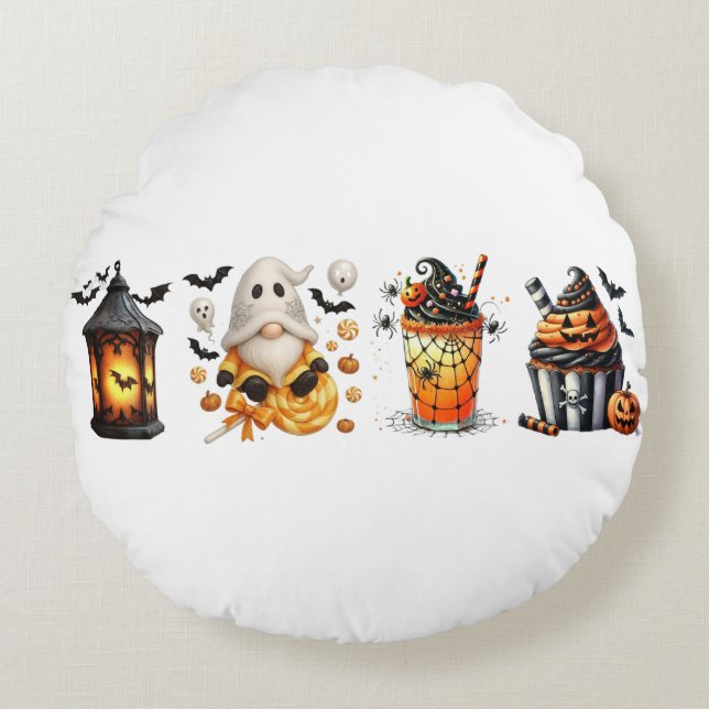 Ghost Pillow: Halloween Fall Decor Round Pillow (Front)