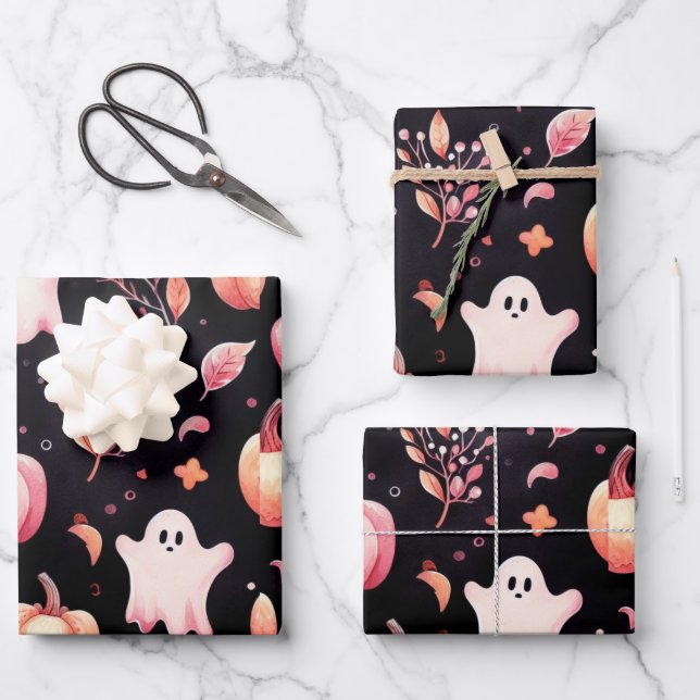 Ghost pink Helloween  Wrapping Paper Sheets (Front)