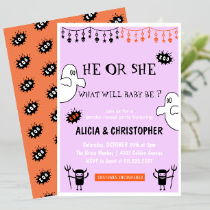 Ghost Pink Orange October Halloween gender reveal  Invitation