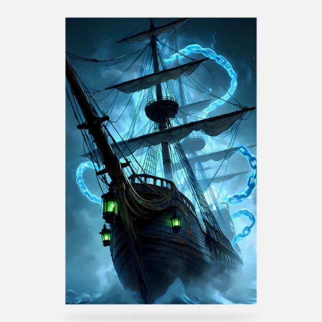 Ghost Pirate Ship Glowing Chains Acrylic Sign (Front)