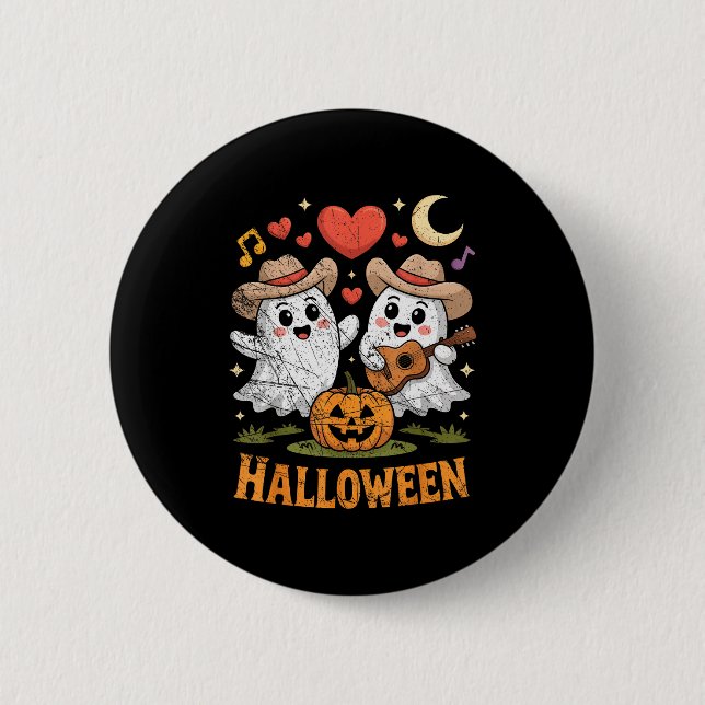 Ghost Playing Guitar For Halloween Lovers  Button (Front)