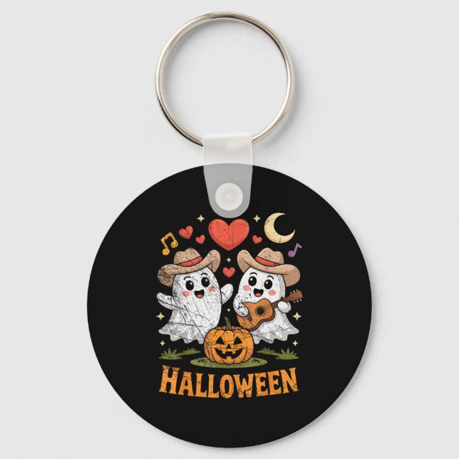 Ghost Playing Guitar For Halloween Lovers  Keychain (Front)