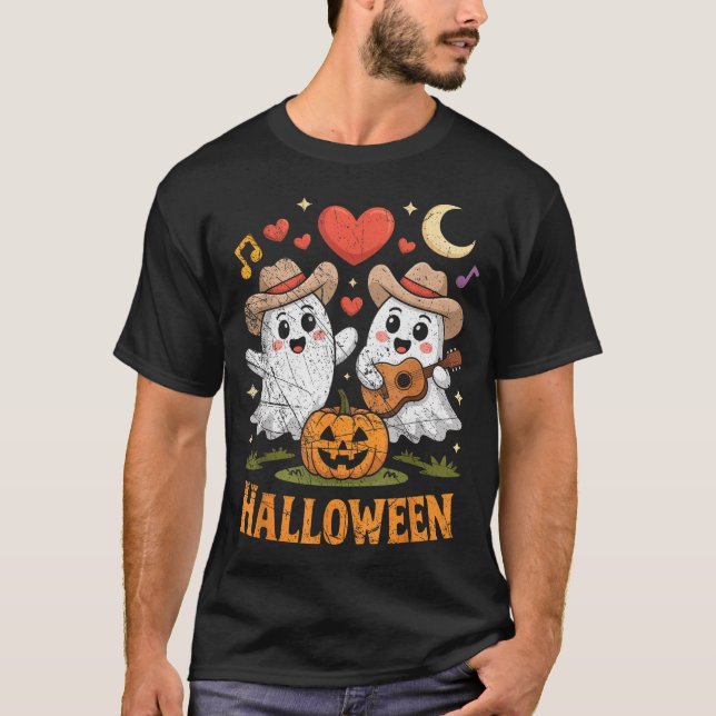 Ghost Playing Guitar For Halloween Lovers  T-Shirt (Front)