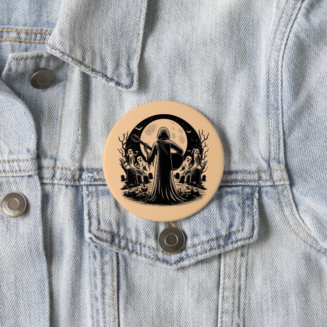 Ghost playing Guitar in graveyard dark art  Button (In Situ)