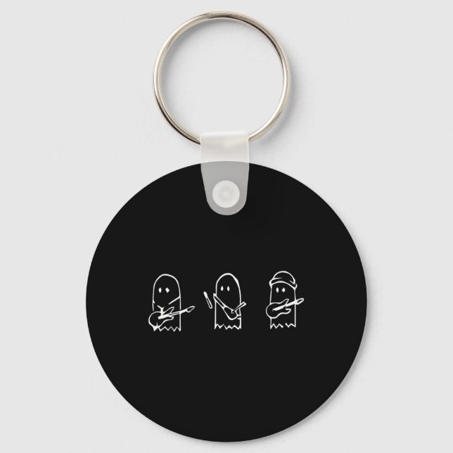 Ghost Playing Guitar Lazy Halloween Costume Fun Mu Keychain (Front)