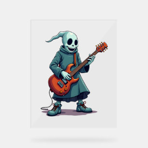 Ghost Playing Guitar – Spooky Music Halloween Tee Acrylic Sign