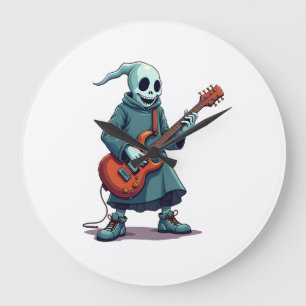 Ghost Playing Guitar � Spooky Music Halloween Tee Large Clock