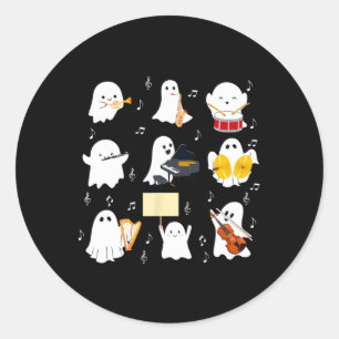 Ghost Playing Musical Instruments Halloween Music Classic Round Sticker