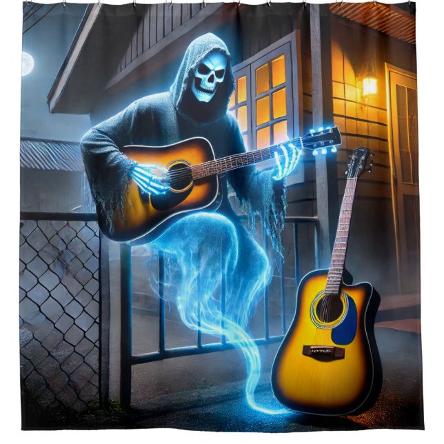 Ghost Playing the Guitar Shower Curtain (Front)