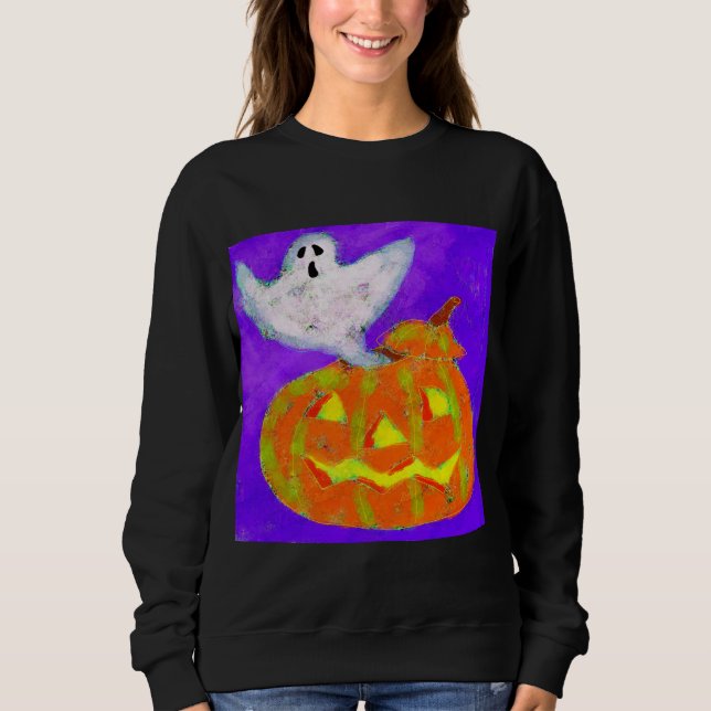 Ghost Pumpkin Abstract Halloween Art to Wear Sweatshirt (Front)