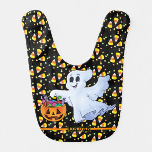 Ghost & Pumpkin Add Name Cute Halloween 2 Sides Baby Bib