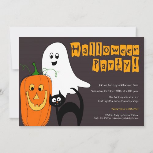 Ghost Pumpkin and Cat Halloween Invitations