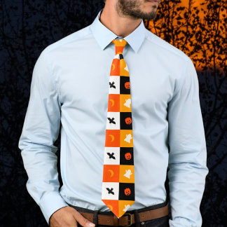 Ghost Pumpkin Bat Moon Trick or Treat Neck Tie