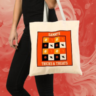 Ghost Pumpkin Bat Moon Trick or Treat Tote Bag