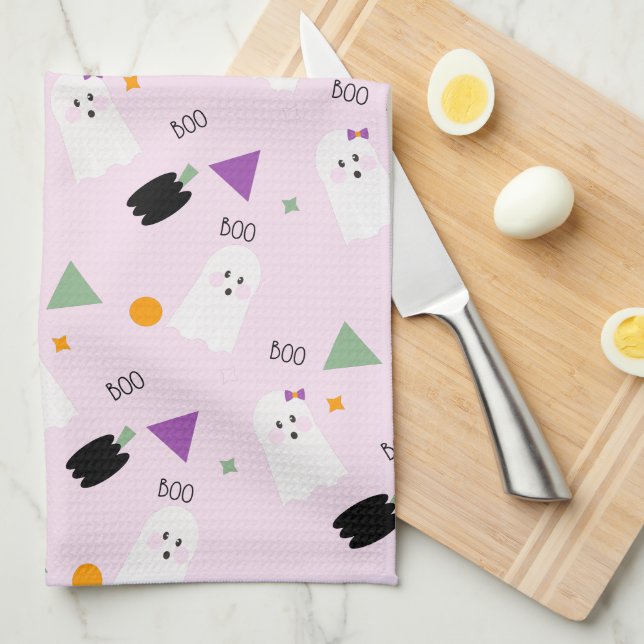 Ghost Pumpkin Confetti pattern  Kitchen Towel (Quarter Fold)