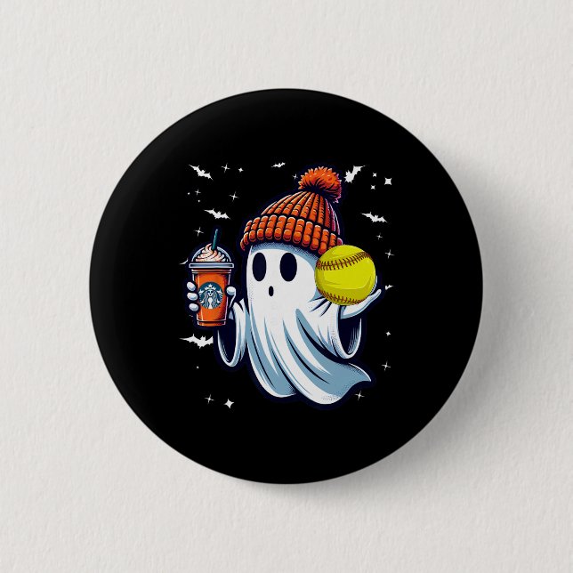 Ghost Pumpkin Drinks Beanie Fall Softll Lovers Hal Button (Front)