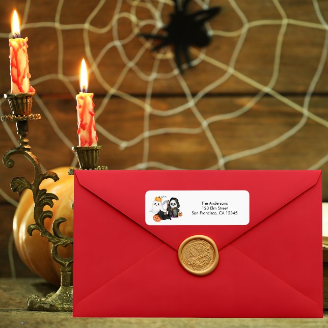 Ghost Pumpkin Grim Reaper Cute Black Cat Halloween Label (Creator Uploaded)