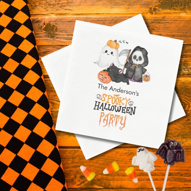 Ghost Pumpkin Grim Reaper Cute Black Cat Halloween Napkins (Creator Uploaded)