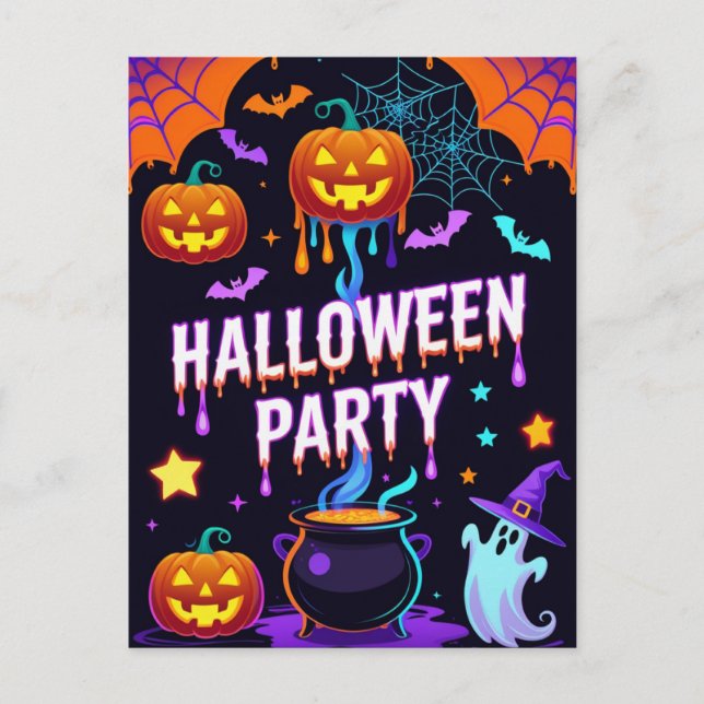 Ghost & Pumpkin Halloween Party Invite (Front)