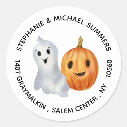 Ghost Pumpkin Halloween  Return address   Classic Round Sticker