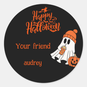 Ghost Pumpkin Happy Halloween Boo Personalized Classic Round Sticker