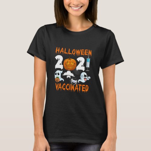 Ghost Pumpkin Mask Vaccination Halloween 2021 Vacc T_Shirt