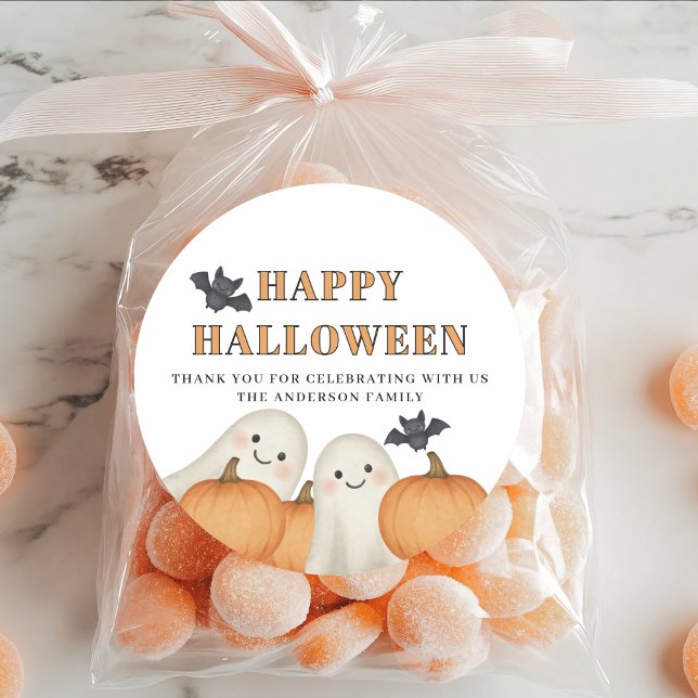 Ghost Pumpkin Personalized Halloween Party  Classic Round Sticker (Creator Uploaded)