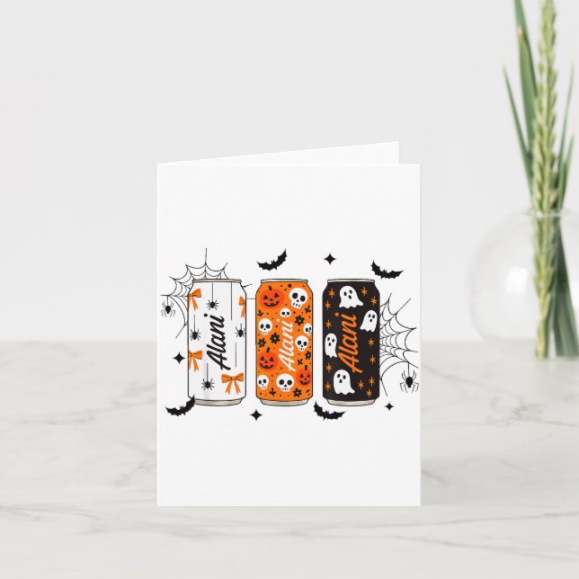 Ghost Pumpkin Sce Funny Halloween Energy Drink Can Card (Front)