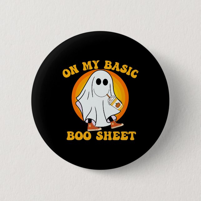 Ghost Pumpkin Spice Latte Fall Vibe Halloween Funn Button (Front)