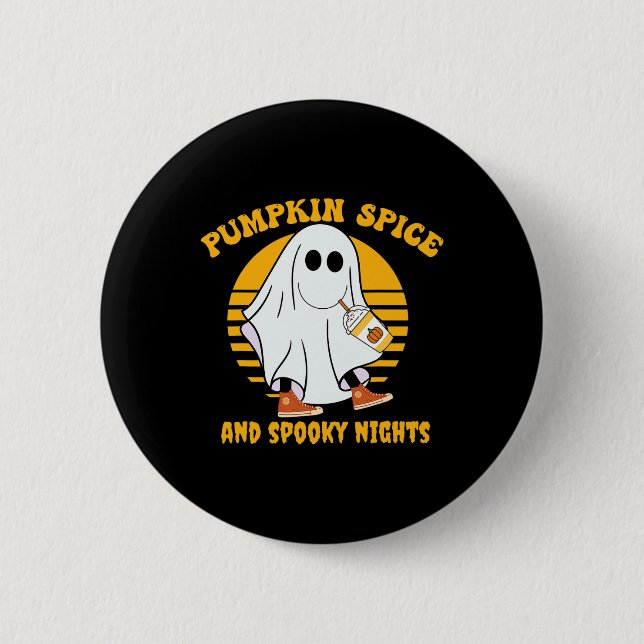 Ghost Pumpkin Spice Latte Fall Vibe Halloween Spoo Button (Front)