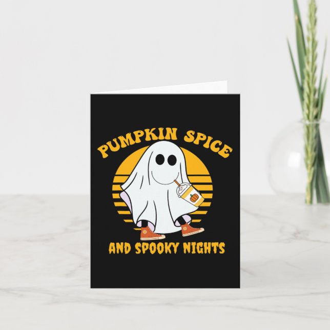 Ghost Pumpkin Spice Latte Fall Vibe Halloween Spoo Card (Front)