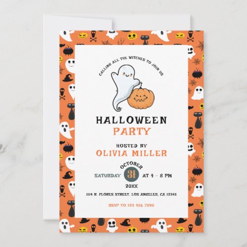 Ghost Pumpkin Spooky Halloween Party Invitation