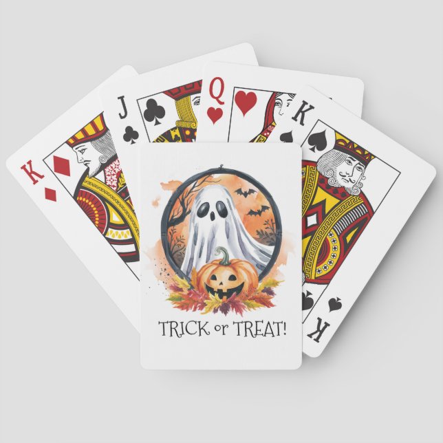 Ghost Pumpkin Trick or Treat Halloween Party Poker Cards (Back)