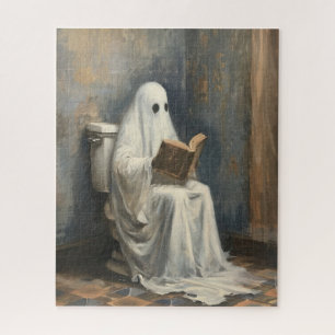 Ghost Reading a Book in Toilet Funny Halloween Jigsaw Puzzle