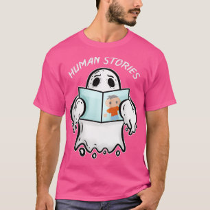 Ghost Reading Book About Human Stories Halloween  T-Shirt