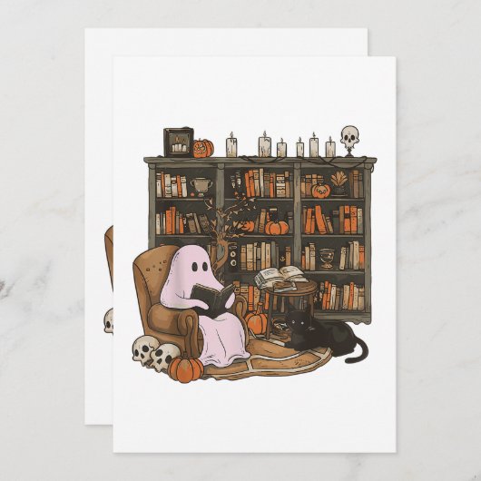 Ghost Reading Book Cat lover Halloween (Front/Back)