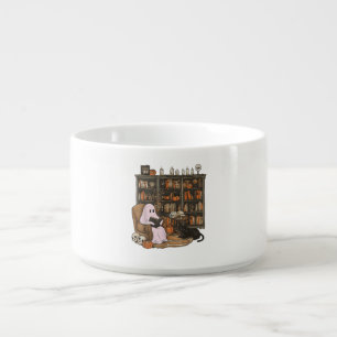Ghost Reading Book Cat lover Halloween  Bowl