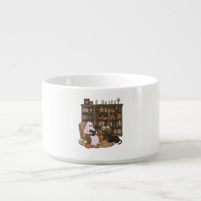 Ghost Reading Book Cat lover Halloween  Bowl (Center)