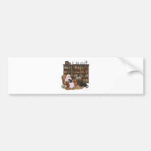 Ghost Reading Book Cat lover Halloween Bumper Sticker