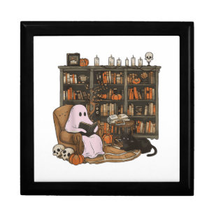 Ghost Reading Book Cat lover Halloween Gift Box