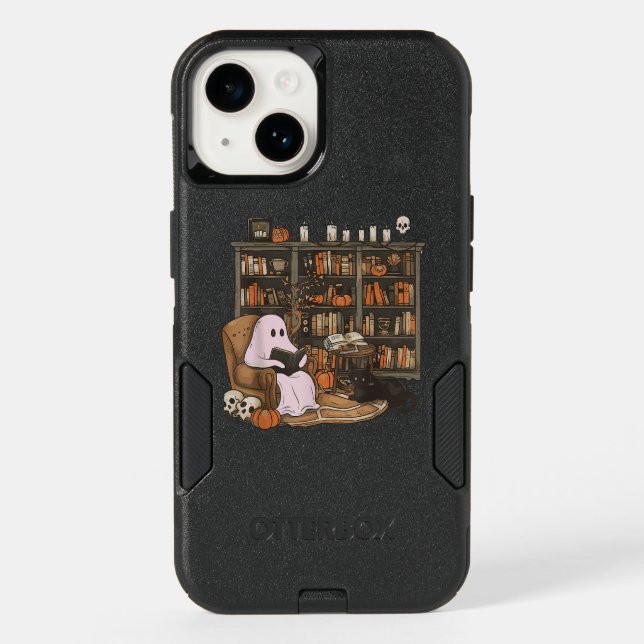 Ghost Reading Book Cat lover Halloween  Otterbox iPhone Case (Back)