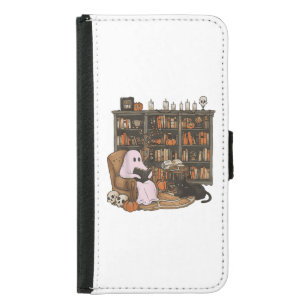 Ghost Reading Book Cat lover Halloween Samsung Galaxy S5 Wallet Case