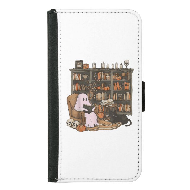 Ghost Reading Book Cat lover Halloween  Samsung Galaxy Wallet Case (Front)