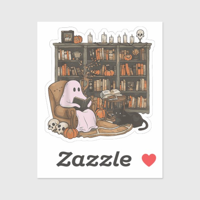 Ghost Reading Book Cat lover Halloween  Sticker (Sheet)