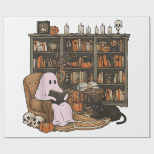Ghost Reading Book Cat lover Halloween Wrapping Paper