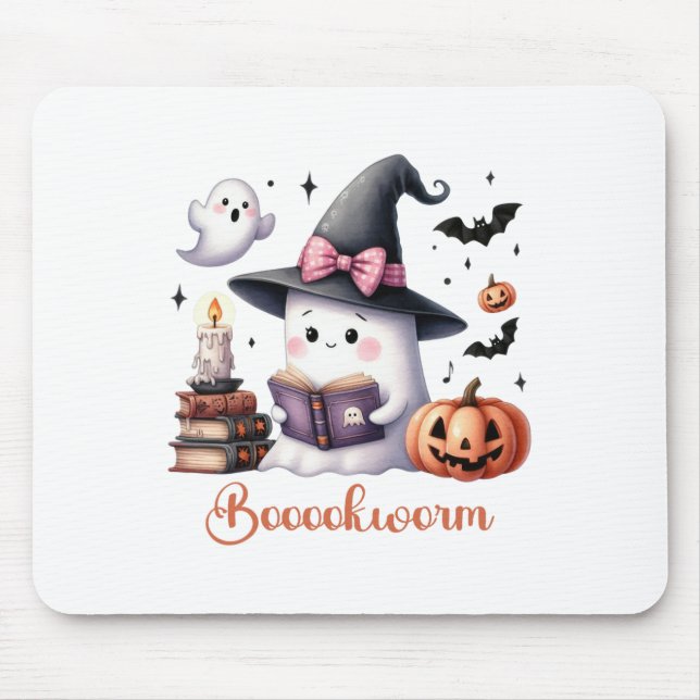 Ghost Reading Book Coquette Bow Halloween Girl Tod Mouse Pad (Front)