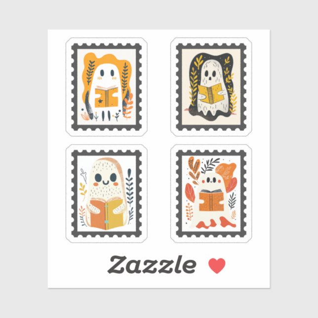 Ghost Reading Book Cute& Spooky Bookish Stamp Set Sticker (Sheet)